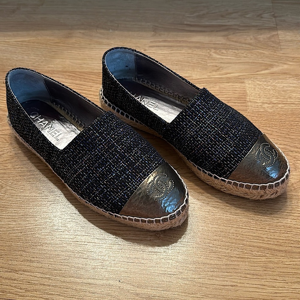Chanel Metallic Tweed Espadrilles 37